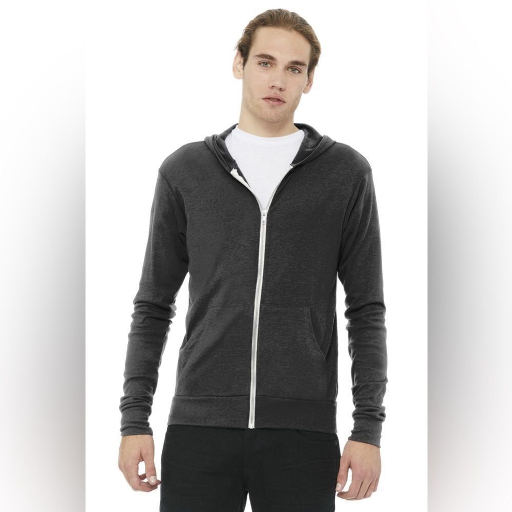 Bella and Canvas Unisex Triblend Full-Zip Lightweight Hoodie Solid Dark Gray